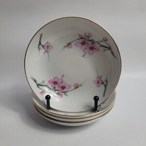 FOUR Diamond China Cherry Blossom Fruit Bowls White with Pink Flowers
